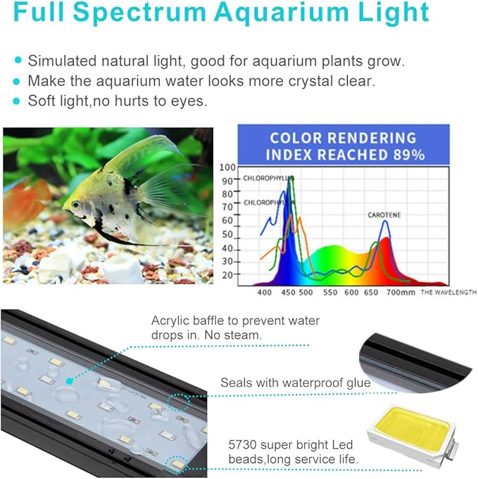 hygger 20W Full Spectrum Aquarium Light with Aluminum Alloy Shell Extendable Brackets, White Blue Red LEDs, External Controller, for Freshwater Fish Tank (30-36 inch)