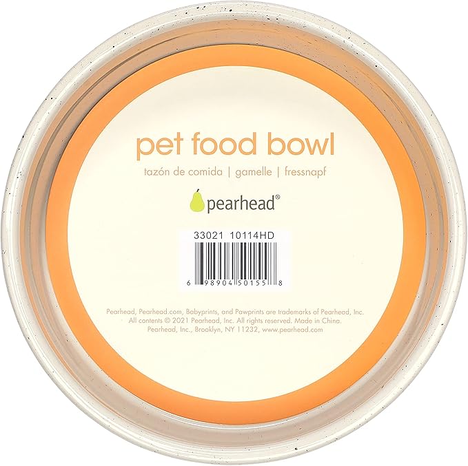 Pearhead Woof Pet Bowl, Dog Water and Food Dish, Pet Owner Dog Accessory, Ceramic, White, Microwave and Dishwasher Safe, Holds 3 Cups, 24 oz