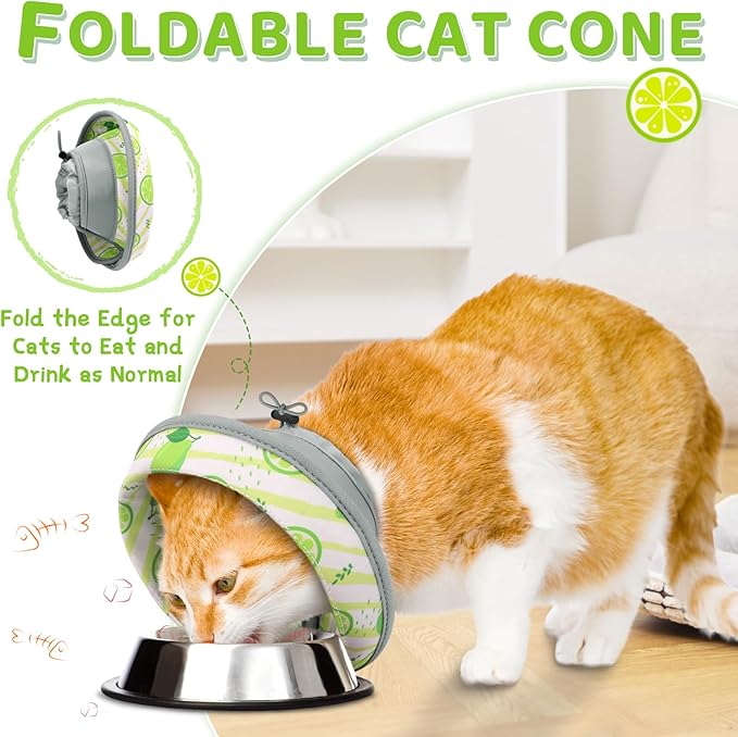 Cat Cone, Adjustable Cat Cone Collar Soft to Stop Licking, Foldable Cute Cat Cone Alternative, Water Resistant Neck Cone for Cats, Lightweight Cat Recovery E Collar for Cat Kitten（Green, M-01
