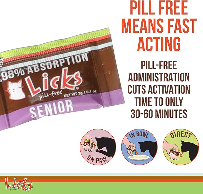 Licks Pill-Free Senior Cat - Joint Support & Digestion Supplement for Senior Cats - Immunity Vitamins & Heart Health Supplements for Older Cats - Gel Packets - 10 Use