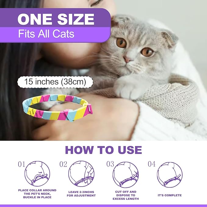 4 Pack Calming Collar for Cats, Cat Collars Efficient Relieve Reduce Anxiety Stress，Make Comfortable Relaxed，Pheromones Collar, Cat Calming Collar Kitten Supplies, Lasting 60 Days, Rainbow