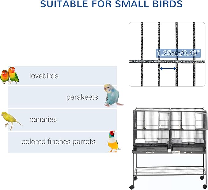 PawHut Divided Breeder Bird Cage with Rolling Stand Removable Metal Tray, Storage Shelf, Wood Perch, and Food Container