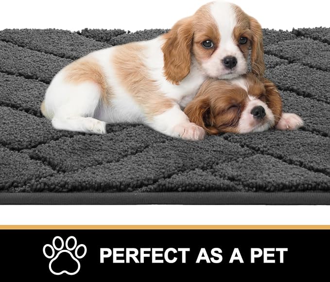 Tindbea Dog Mat for Muddy Paws,Absorbs Moisture Dirt Non-Slip Washable Mud Mat for Dogs,Soft Rubber Backing Front Inside Pet Rug for Entryway, Mud Dog Paws, Patio(20"x48",Charcoal)
