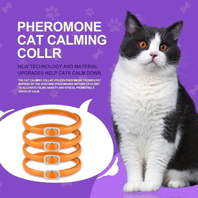 Calming Collar for Cats, 4 Pack Cat Calming Collar, Effective Relief Ancxiety Stress Cat Pheromone Collar, Water-Resistant & Adjustable Cat Calming Collar Fits Cats, Orange