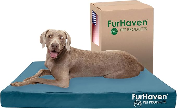 Furhaven Water-Resistant Cooling Gel Dog Bed for Large Dogs, Deep Lagoon, Jumbo Plus/XXL, 53"L x 40"W x 5"Th