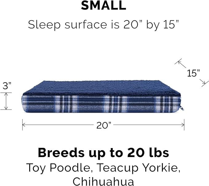 Furhaven Orthopedic Dog Bed for Small Dogs w/ Removable Washable Cover, For Dogs Up to 20 lbs - Sherpa & Plaid Flannel Deluxe Mattress - Midnight Blue, Small