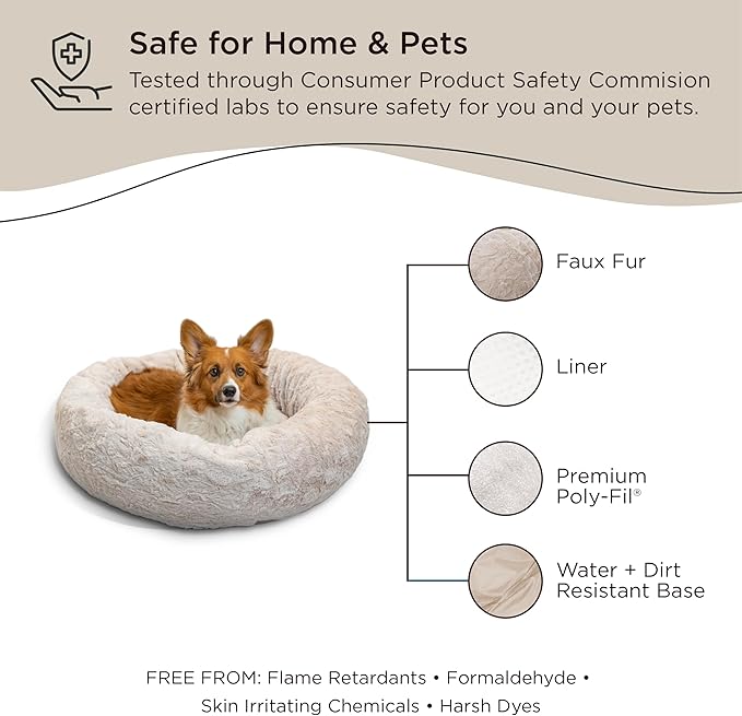 Best Friends by Sheri The Original Calming Donut Cat and Dog Bed in Lux Fur Oyster, Medium 30"