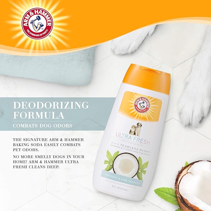 Arm & Hammer Ultra Fresh 2-in-1 Tearless Puppy Shampoo and Conditioner | Baking Soda Neutralizes Bad Odors for an Advanced Clean | Coconut Lime Verbena Scent