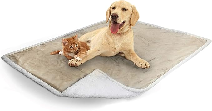 PetAmi WATERPROOF Dog Blanket for Medium Large Dog, Pet Puppy Blanket Couch Cover Protection, Sherpa Fleece Cat Blanket, Sofa Bed Furniture Protector Reversible Soft Plush Washable, 60x40 Taupe