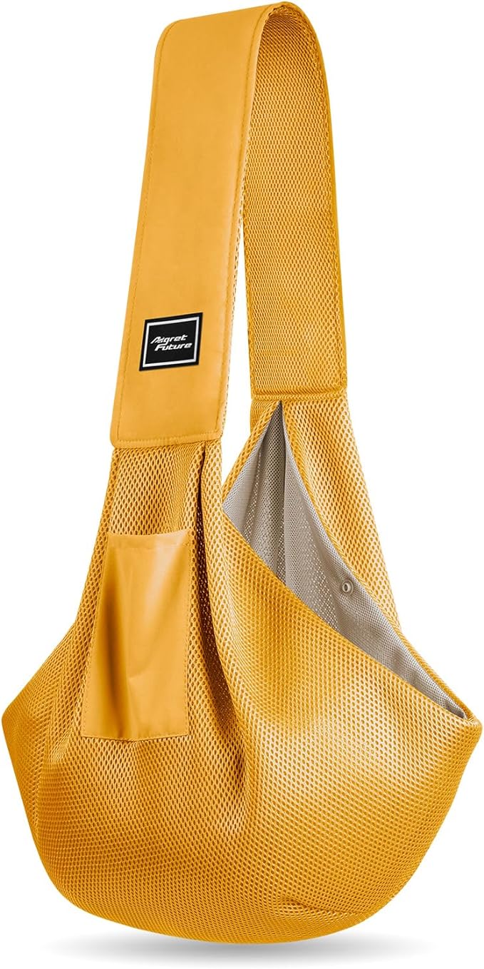 Dog Carrier Sling, Hand-Free Dog Sling Carrier for Small Dogs and Cats，Travel Safety Puppy Bag (Yellow)