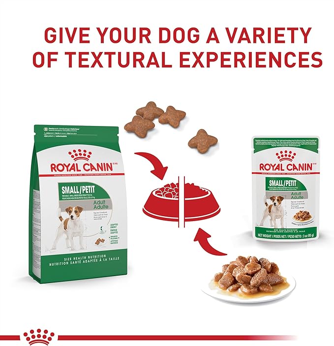 Royal Canin Size Health Nutrition Small Adult Wet Dog Food, 3 Oz (12-Count) Size Health Nutrition Small Breed Adult Dry Dog Food, 2.5 lb Bag