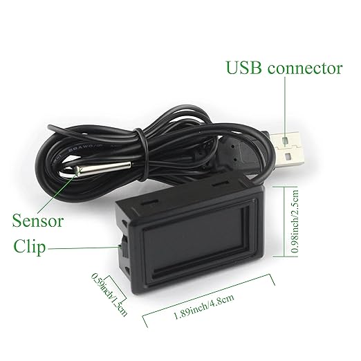 KEYNICE Digital Thermometer, Aquarium Thermometer, Digital Temperature Gauge, Temperature Monitor with Sensor, USB Power Supply, ℉ and ℃ Switchable, LCD Display, USB Thermometer Indoor Outdoor
