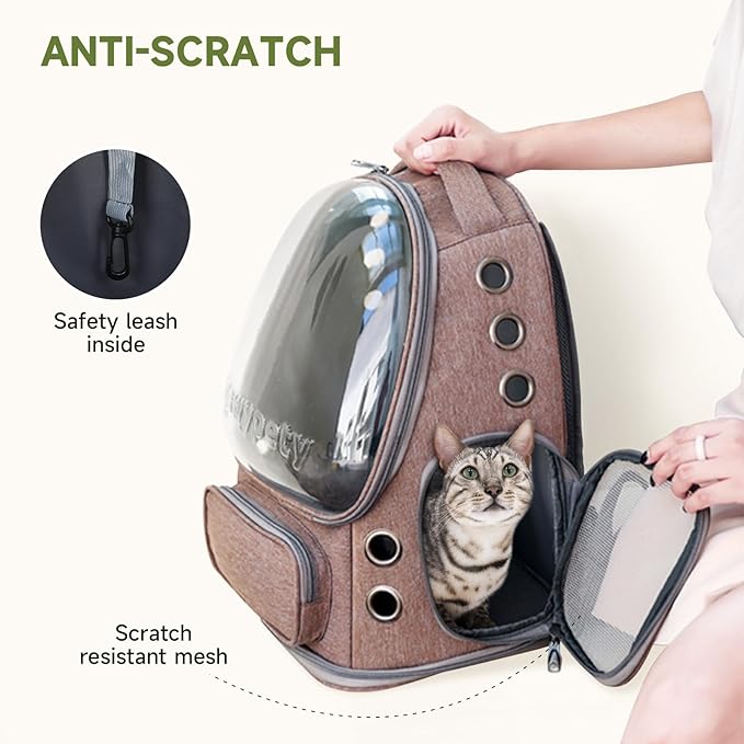 Cat Backpack Carrier, Breathable Cat Carrier Large Space Bubble Pet Backpack for Kitty Small Dog up to 15lbs, Transparent & Foldable Pet Carrier for Travel Hiking