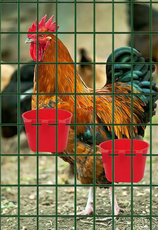 40 Pack Cage Cups Birds Feeders Seed Bowl Chicken Feeding Watering Dish Rabbit Water Food Hanging Wire Cages Box 8oz Coop Cups for Pet Parrot Parakeet Gamefowl Poultry Pigeon (Red)