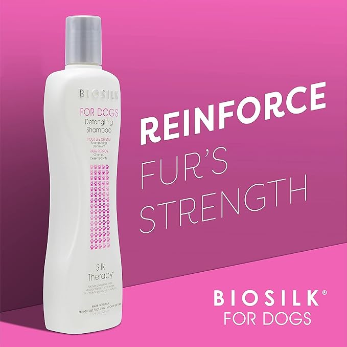 BioSilk for Dogs Silk Therapy Detangling Dog Shampoo | Sulfate Free and Paraben Free Shampoo for Dogs | Matted Hair Dog Detangler Shampoo for All Adult Dogs,Beige
