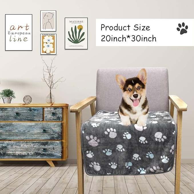Upgraded Dog Blankets for Medium Dogs, 3 Pack Dog Cat Blankets Washable, Soft Pet Mat Throw Cover for Kennel Crate Bed, Cute Paw Pattern, Dog Blanket, Pet Blanket 30"x20"