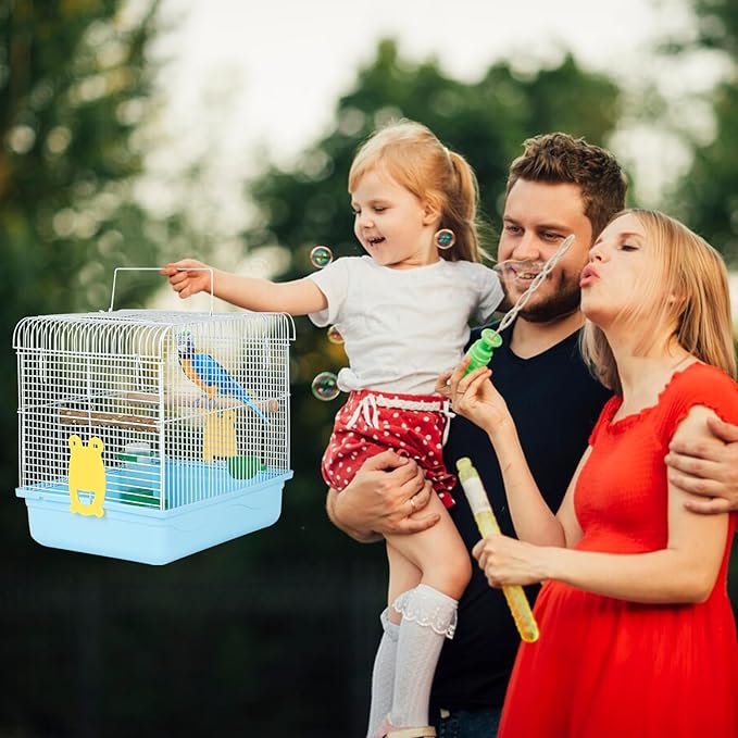 Travel Bird Cages for Cockatiels - Parrot Cage Starter Kit with Stand Accessories Birdcage Great for Parakeets Lovebirds Parrotlets Finches Canaries and More Small Birds(Blue)