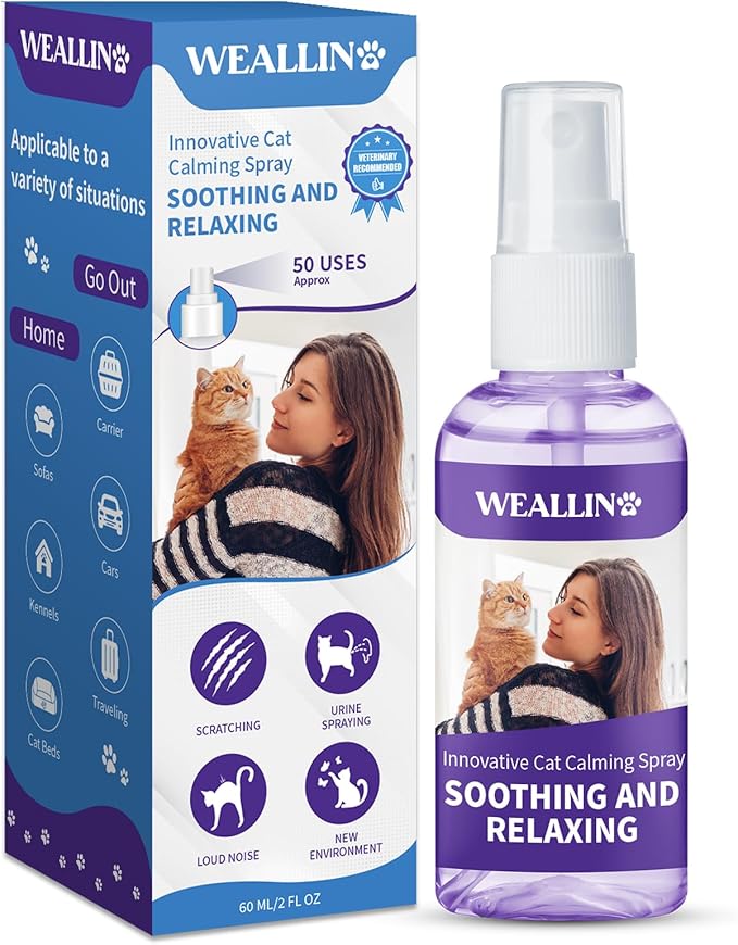 Cats Calming Spray (60 ML), Natural Calming Solution for Cats-Cat Facial Pheromone, Reduce Stress, Anxiety, Scratching, Hiding, Suit for Home, Travel, Vet Visits, Protect Furniture, Floors