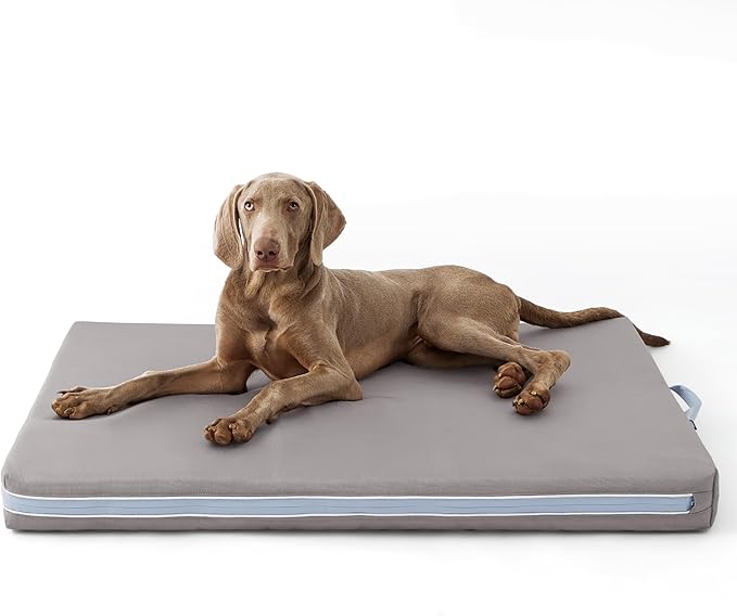 Bedsure Outdoor Waterproof Dog Bed with Heavy Duty Cover, Orthopedic Foam Supportive Dog Beds, Washable Dog Mat with Removable Cover for Large Dogs (44"x32", Grey)