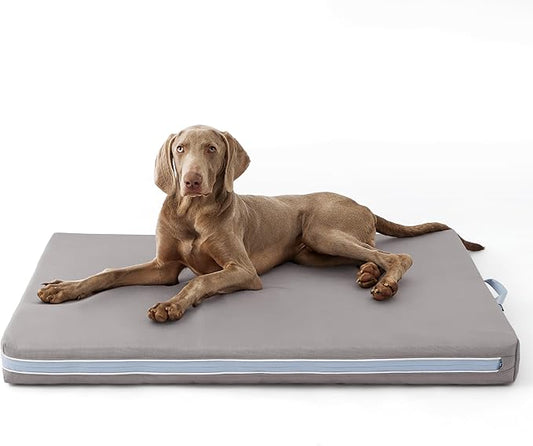 Bedsure Outdoor Waterproof Dog Bed with Heavy Duty Cover, Orthopedic Foam Supportive Dog Beds, Washable Dog Mat with Removable Cover for Large Dogs (44"x32", Grey)