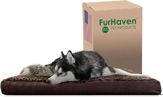 Furhaven Cooling Gel Dog Bed for Large Dogs w/ Removable Washable Cover, For Dogs Up to 95 lbs - Ultra Plush Faux Fur & Suede Mattress - Chocolate, Jumbo/XXL