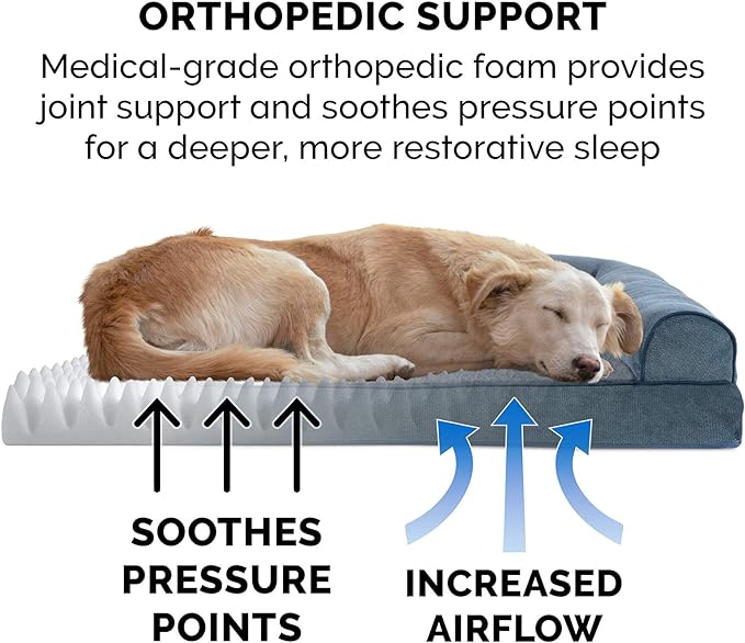 Furhaven Orthopedic Dog Bed for Large Dogs w/ Removable Bolsters & Washable Cover, For Dogs Up to 95 lbs - Sherpa & Chenille Sofa - Orion Blue, Jumbo/XL