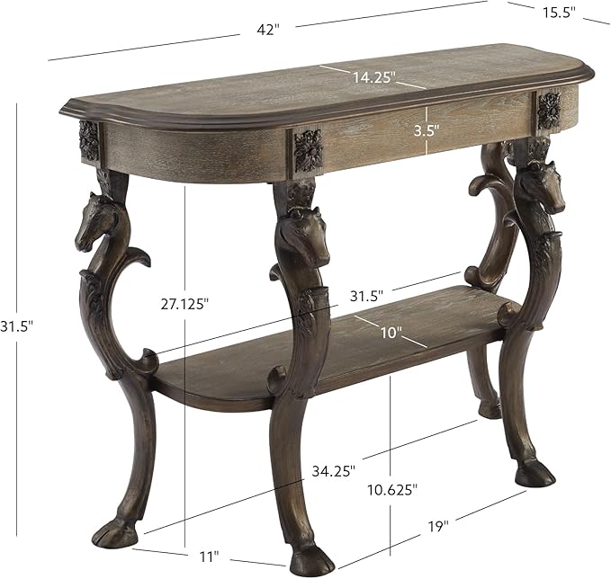 Powell Pewter Flicka Horse Hoof Cast Legs and Distressed Wood Console Table