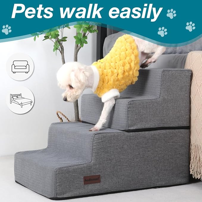 Dog Stairs for High Bed,4 Steps Pet Stairs for Small Dogs and Cats，Anti-Slip Removable Dog Steps for Bed,Bed Stairs for Dog