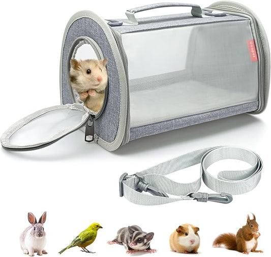 Small Animal Carrier Bag, Portable Guinea Pig Travel Carrier, Breathable Small Pet Bag for Guinea Pig Bird Rabbit Hamster Chinchilla Hedgehog Sugar Glider Outgoing Travel Carrying Case (Grey)