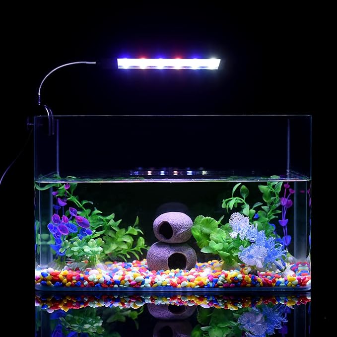 Aquarium Light for Fish Tank Clip on LED Fish Tank Light for 5 Gallon, Aquarium Light for Plants with Timer and Dimmer, White Blue Red LEDs 7W