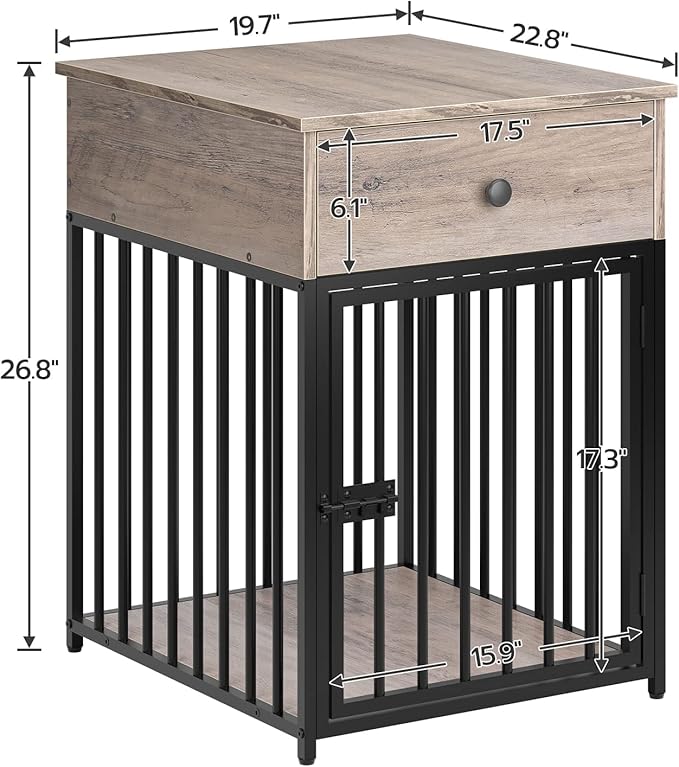 HOOBRO Dog Crate Furniture, Dog Crate Table, Decorative Dog Kennel with Drawer, Indoor Pet Crate End Table for Small Dog, Steel-Tube Dog Cage, Chew-Proof, Greige BG01GW03