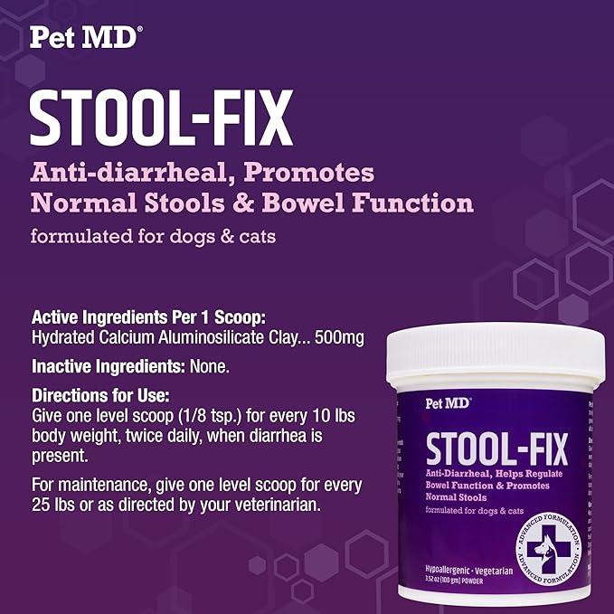 Pet MD Stool-Fix - Powdered Clay Anti Diarrhea for Dogs & Cats - Anti Diarrheal Treatment for Upset Stomach Relief, Promotes Normal Stool - 100g