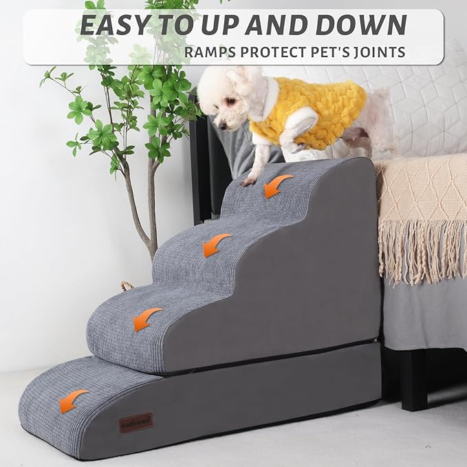 Dog Stairs and Ramp for Bed, 4-Step Dog Steps for Small Dogs and Cats,Non-Slip Pet Stairs Suitable High Bed Climbing