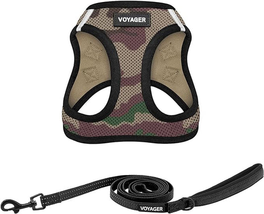 Voyager Step-in Air All Weather Mesh Harness and Reflective Dog 5 ft Leash Combo with Neoprene Handle, for Small, Medium and Large Breed Puppies by Best Pet Supplies - Army/Black Trim, X-Small