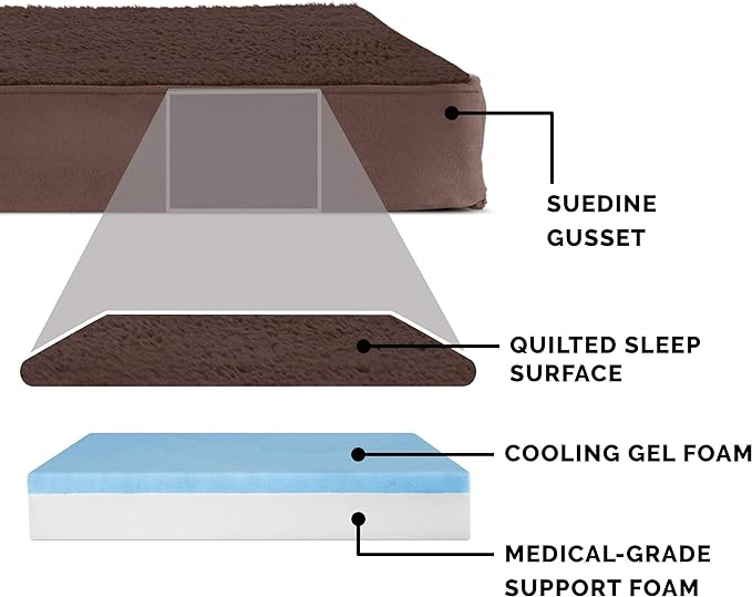 Furhaven Cooling Gel Dog Bed for Large Dogs w/ Removable Washable Cover, For Dogs Up to 95 lbs - Terry & Suede Mattress - Espresso, Jumbo/XXL