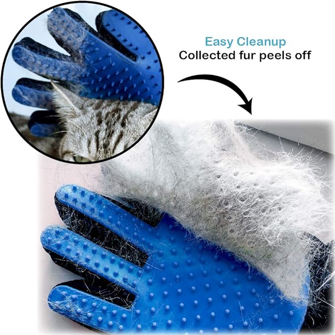 Pets First Dog Grooming Gloves Best Professional Deshedding, Brushing, Cleaning Mitt Tool for Small, Medium or Large Dogs & Cats. Fur & Hair Remover. Prevents Matted Coats. Soft Rubber Bristle Brush