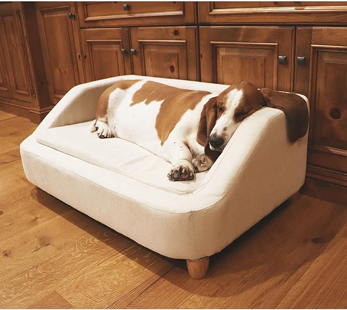 Critter Sitters 36-In. Microfiber White Rectangular Dog Sofa for Medium-Sized Dogs, Modern and Stylish Elevated Dog Bed for Home or Apartment, Comfortable and Easy to Clean Pet Beds