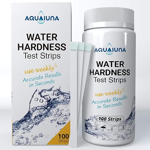 Aqualuna Water Hardness Test Kit - Fast and Accurate Testing for Dishwasher, Drinking Water, Pool and Aquarium - 100 Strips Hard Water Test Kit at 0-425ppm - Maintain Water Quality