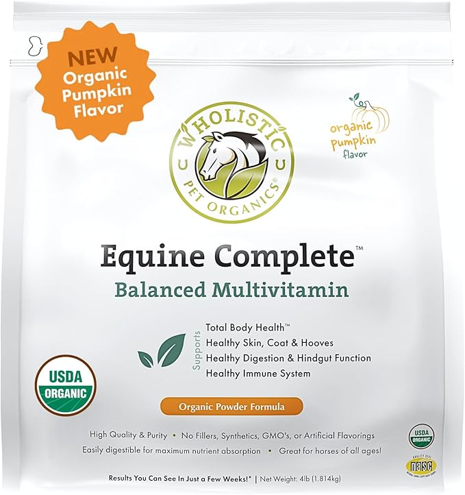 Wholistic Pet Organics Equine Complete: Horse Multivitamin for Total Body Health - Horse Supplement with Vitamins, Minerals, Prebiotics, Probiotics - Organic Pumpkin Flavor - 4 Lb