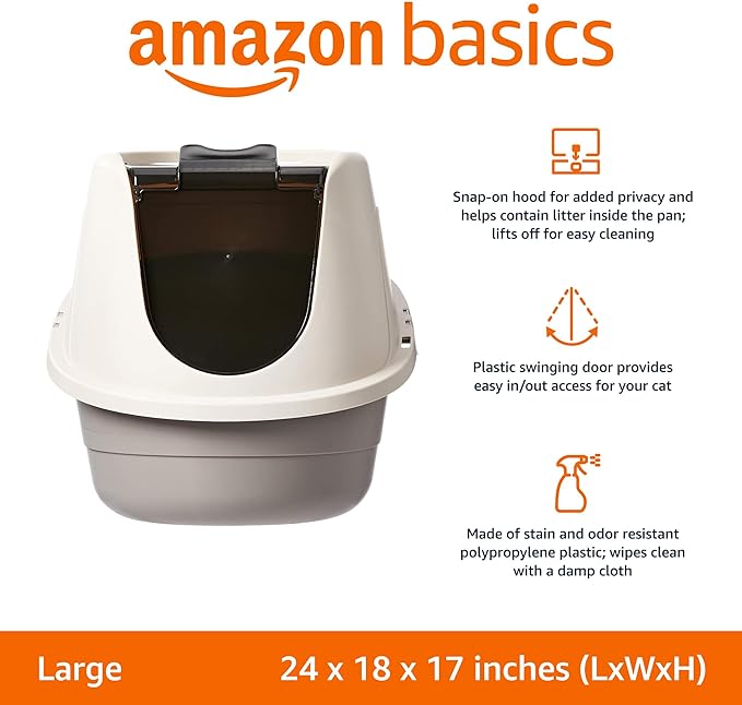 Amazon Basics No-Mess Hooded Cat Litter Box, Large, Multicolor, 24 in x 18 in x 17 in