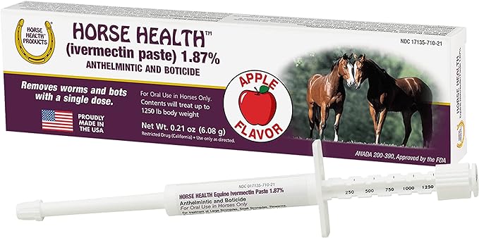 Horse Health (ivermectin paste) 1.87%, Equine Dewormer, up to 1,250 lbs 0.21 Ounces