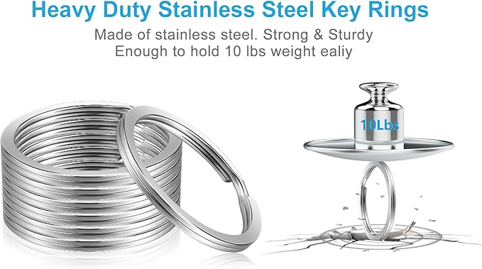 Split Key Ring Circle Assorted, Round Keyring Durable 5 Sizes (1/2 inch, 3/4 inch,1 inch, 1.25 inch, 1.38 inch)