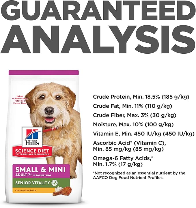 Hill's Science Diet Senior Vitality, Senior Adult 7+, Small & Mini Breeds Senior Premium Nutrition, Dry Dog Food, Chicken & Rice, 12.5 lb Bag