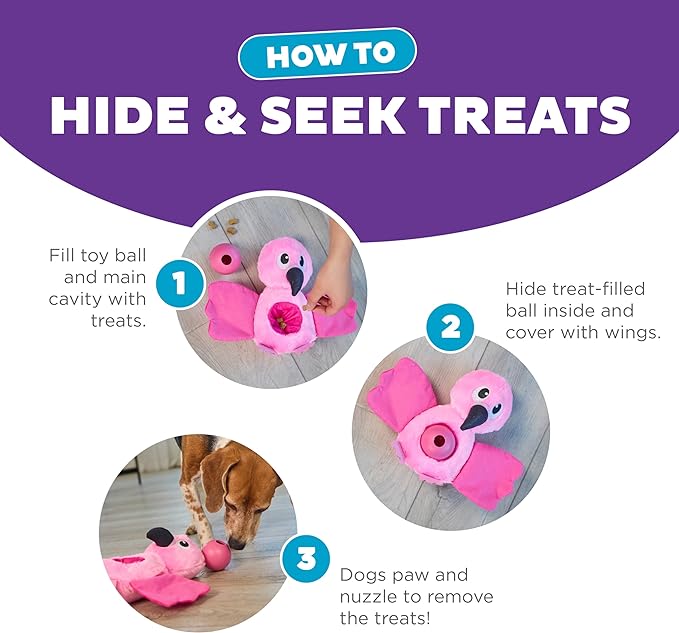 Outward Hound Nina Ottosson Hide-Ablez Plush Dog Puzzle with Treat Ball, Flamingo, Pink