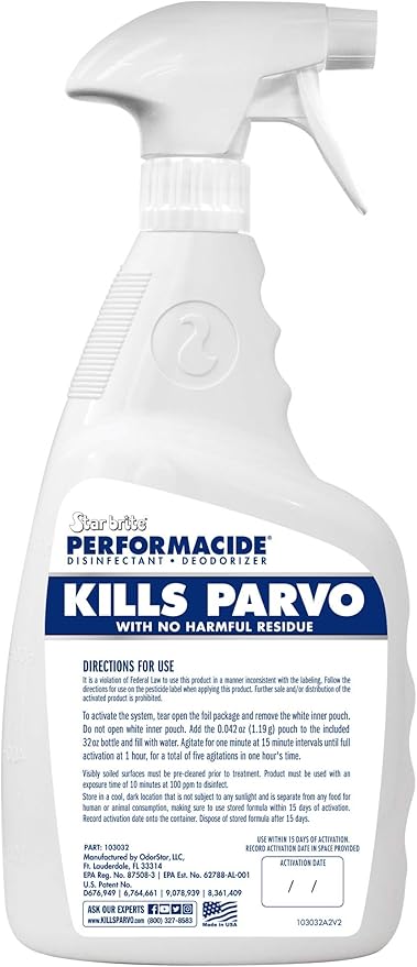 STAR BRITE PERFORMACIDE No-Rinse Disinfectant Deodorizer for Pet Surfaces - Kills Parvovirus, Ringworm, Feline Calicivirus, Avian Influenza (Bird Flu), Refillable, 32 OZ Kit,white