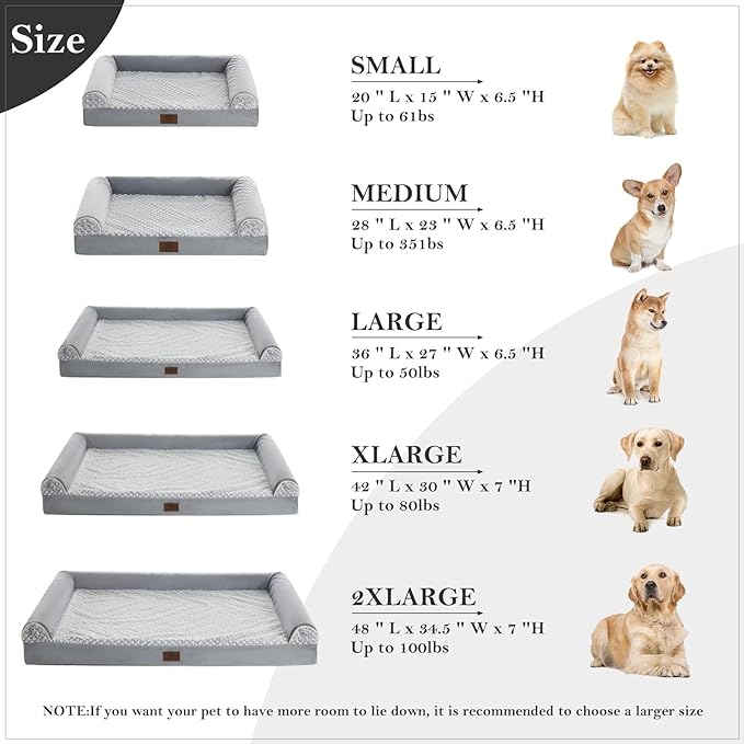 WNPETHOME Dog Beds for Large Dogs, Orthopedic Sofa Dog Bed Mat Pillow with Removable Waterproof Cover, Egg-Foam Dog Crate Bed for Medium Large Dogs (Light Grey, XXL-Plus(48 * 36 * 7) Inch)