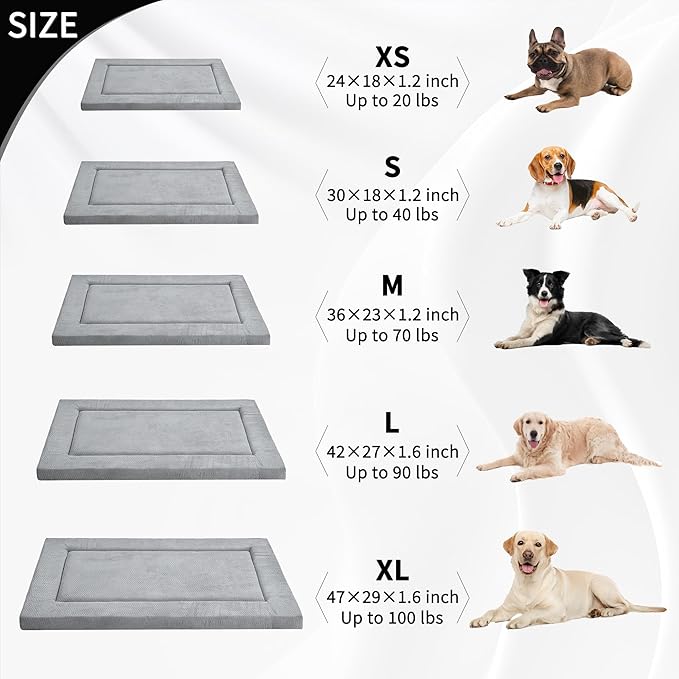 Dog Bed for Crate, High Resilience Foam Dog Crate Mat Kennel Pad with Soft Wavy Plush, Comfortable Anti-Slip Washable Mattress for Large Medium Small Dogs & Cats, Grey