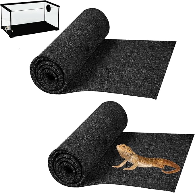 HERCOCCI 2 Pack Reptile Carpet, 39’’ x 20’’ Terrarium Bedding Substrate Liner Reptile Cage Mat Tank Accessories for Bearded Dragon Lizard Tortoise Leopard Gecko Snake (Black)