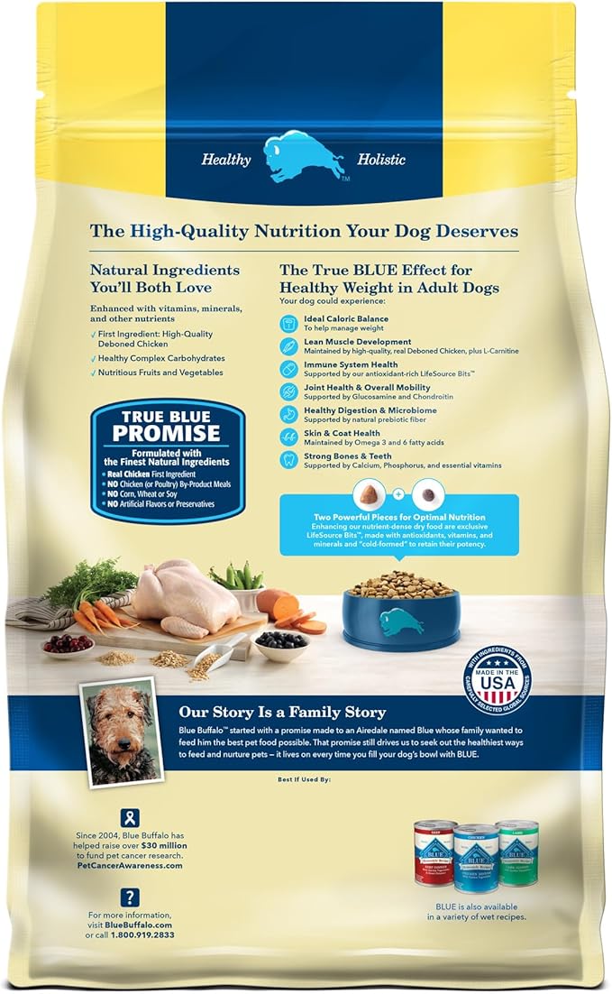 Blue Buffalo Life Protection Formula Healthy Weight Adult Dry Dog Food, Supports an Ideal Weight, Made with Natural Ingredients, Chicken & Brown Rice Recipe, 5-lb. Bag