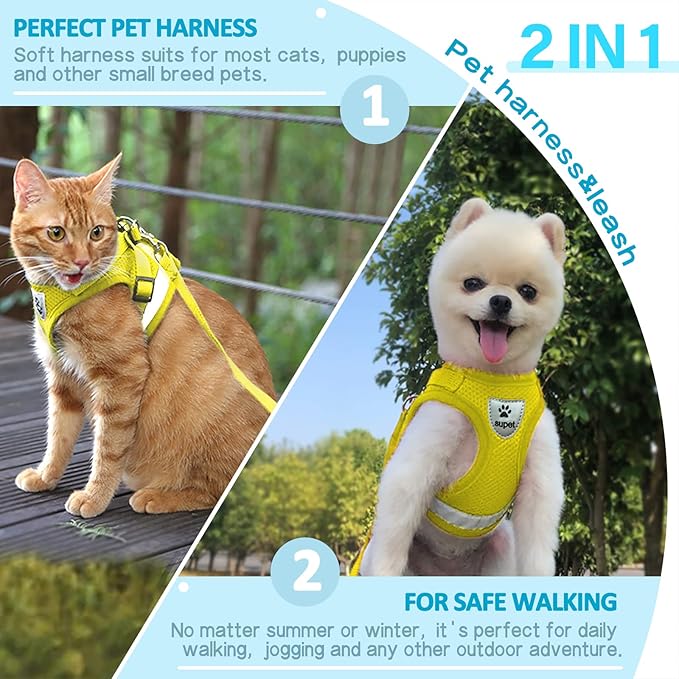 Supet Cat Harness and Leash Set for Walking Cat and Small Dog Harness Soft Mesh Harness Adjustable Cat Vest Harness with Reflective Strap Comfort Fit for Pet Kitten Puppy Rabbit